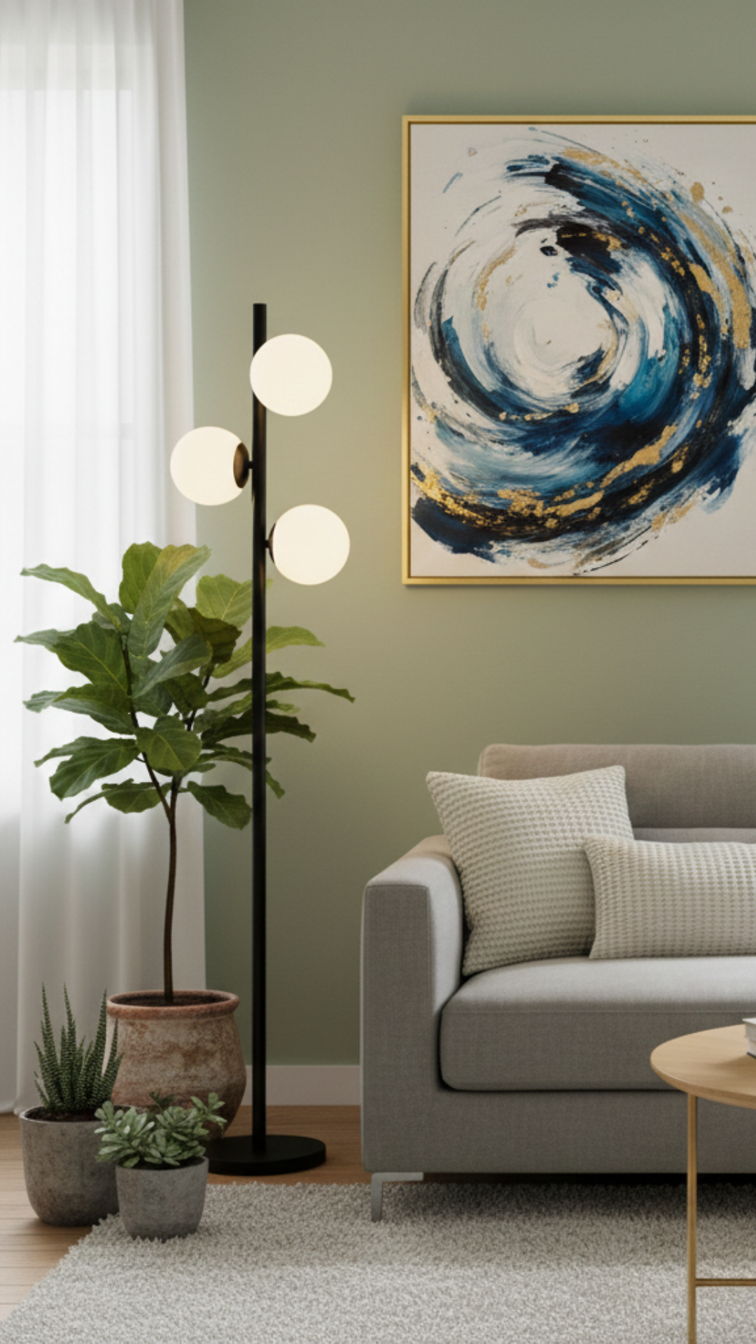 Living space featuring Australum globe floor lamp and modern decor