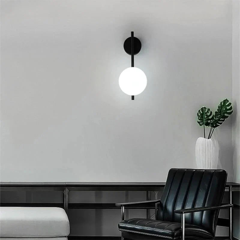 Australum LUNA black globe sconce with cool white 6000K light