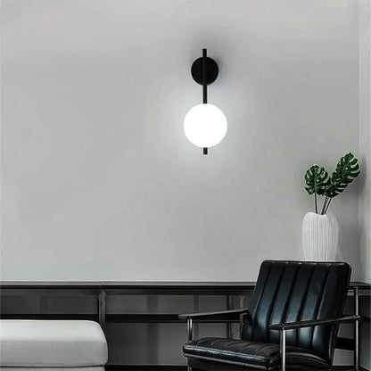 Australum LUNA black globe sconce with cool white 6000K light