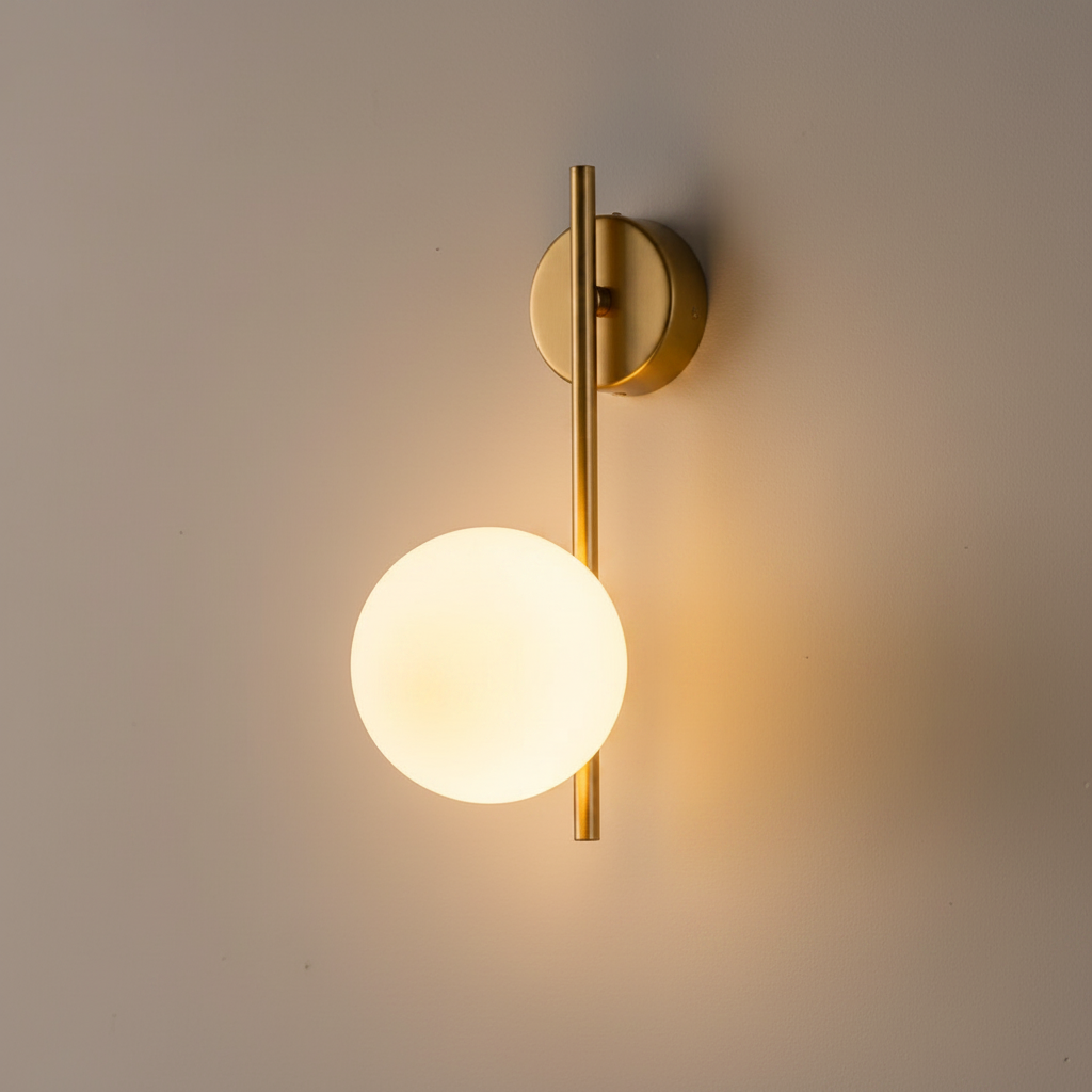Australum LUNA gold globe sconce with warm white 3000K light